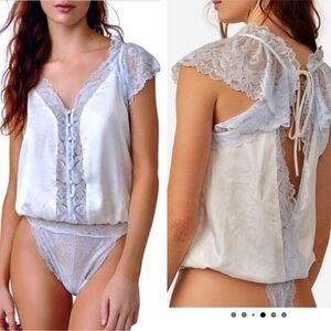 NWT Free People Intimately Large Women’s Stuck on You Blue Bodysuit Top Ret $98!